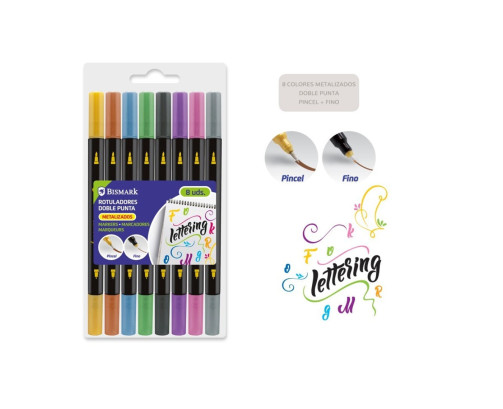 Set 8 Rotuladores Bismark Doble Punta Metalizado Lettering - Alta Calidad