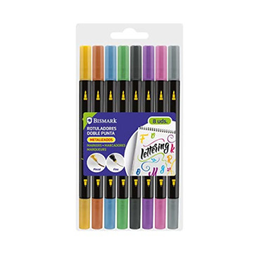 Set 8 Rotuladores Bismark Doble Punta Metalizado Lettering - Alta Calidad