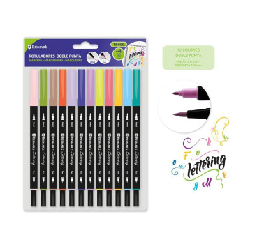 Blister 12 Rotuladores Lettering Doble Punta Bismark 330114