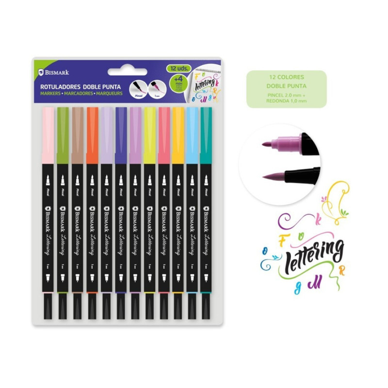 Blister 12 Rotuladores Lettering Doble Punta Bismark 330114