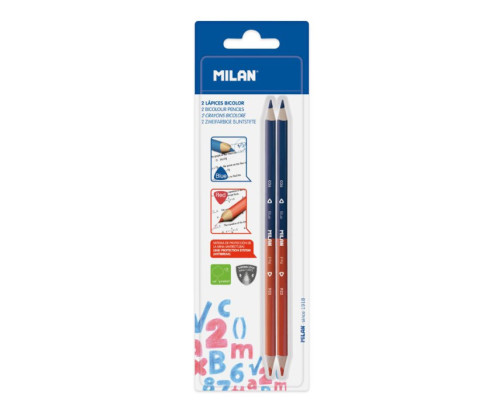 MILAN BWM10294 - Blíster con 2 lápices bicolores, color azul y rojo