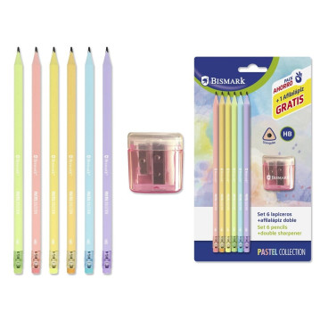 Bismark Set 6 Lapiceros Pastel con Goma y Sacapuntas