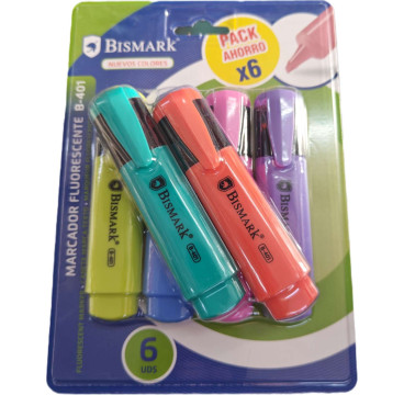 Bismark Pack de 6 Marcador Fluorescente  Nuevos Colores
