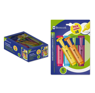 Bismark Rotuladores Fluorescentes Neon Pack de 6 - Tinta de Secado Rápido