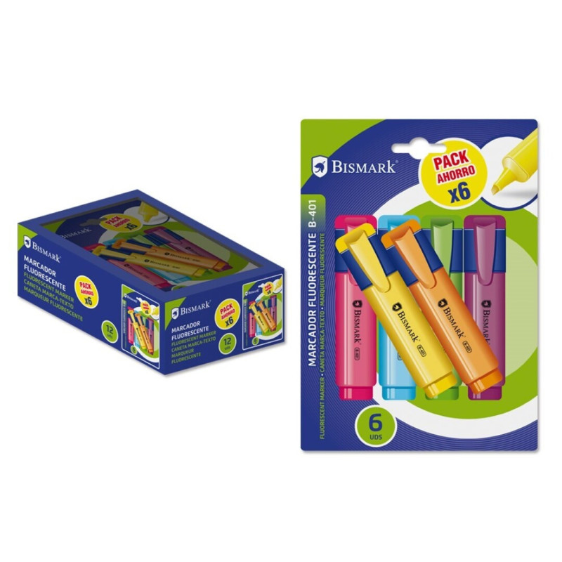 Bismark Rotuladores Fluorescentes Neon Pack de 6 - Tinta de Secado Rápido