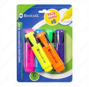Bismark Rotuladores Fluorescentes Neon Pack de 6 - Tinta de Secado Rápido