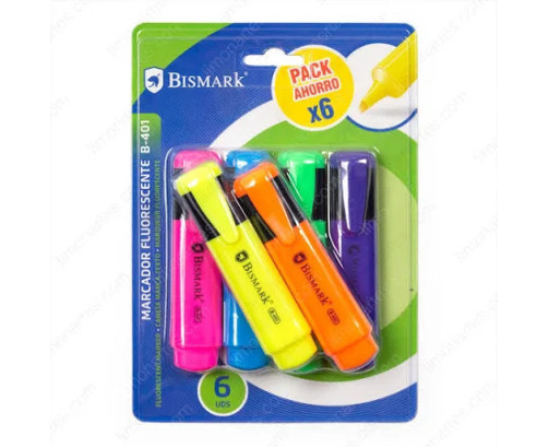 Bismark Rotuladores Fluorescentes Neon Pack de 6 - Tinta de Secado Rápido