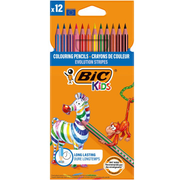 Pack 12 lápices de colores para niños para colorear kids evolution stripes BIC