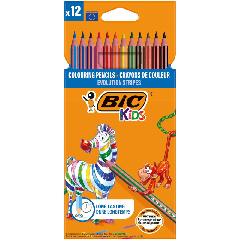 Pack 12 lápices de colores para niños para colorear kids evolution stripes BIC