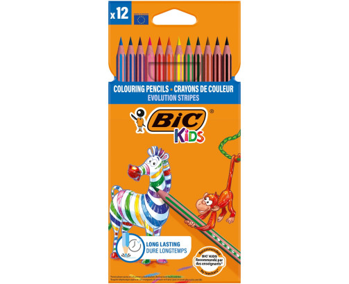 Pack 12 lápices de colores para niños para colorear kids evolution stripes BIC