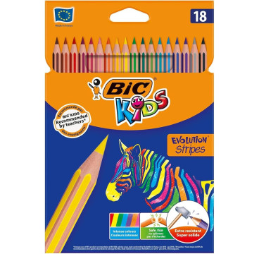 Pack 18 lápices de colores para niños para colorear kids evolution stripes BIC