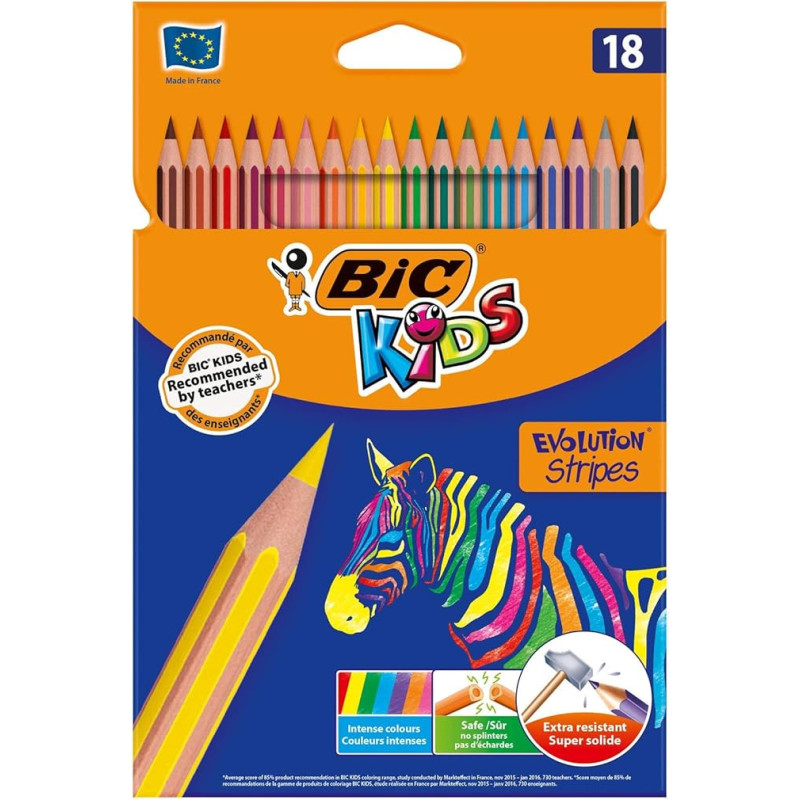 Pack 18 lápices de colores para niños para colorear kids evolution stripes BIC
