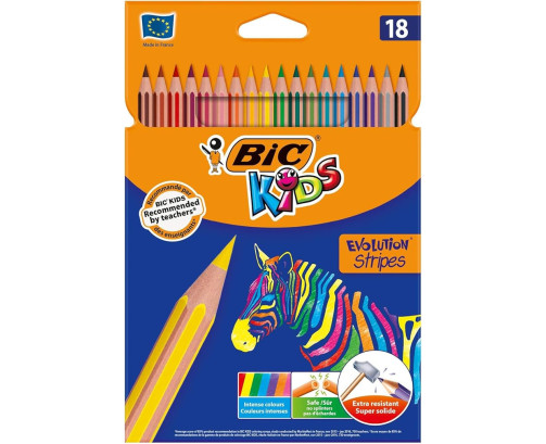 Pack 18 lápices de colores para niños para colorear kids evolution stripes BIC