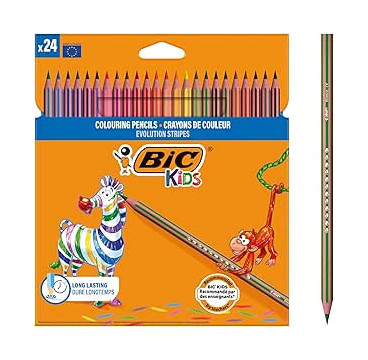 Pack 24 lápices de colores para niños para colorear kids evolution stripes BIC