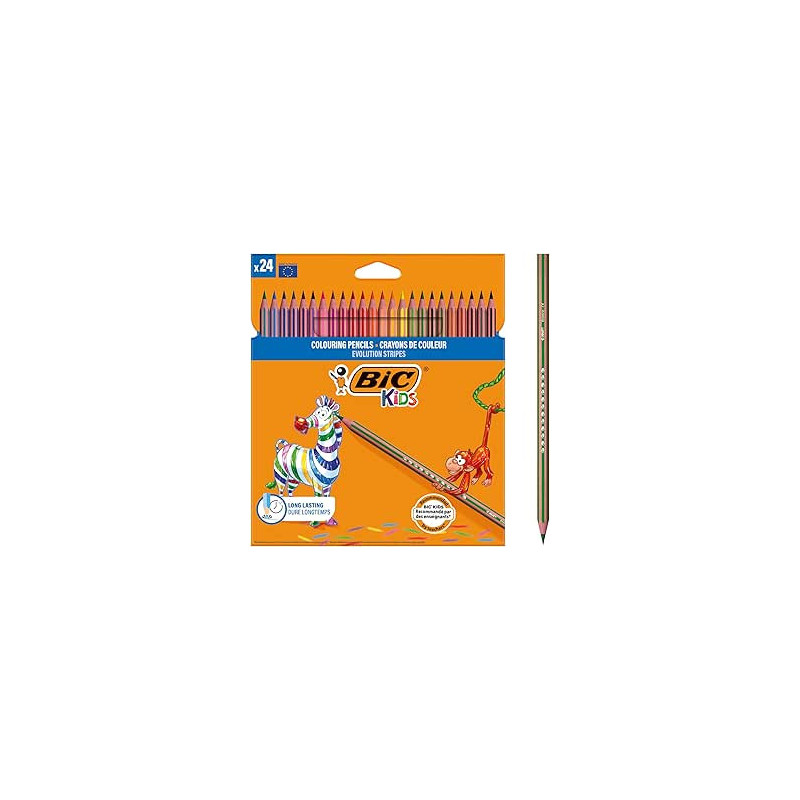 Pack 24 lápices de colores para niños para colorear kids evolution stripes BIC