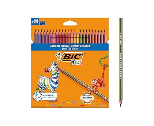 Pack 24 lápices de colores para niños para colorear kids evolution stripes BIC