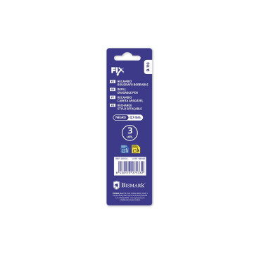 Bismark fix pack de 3 recambios para boligrafo borrable - punta fina 0.7mm - color negro