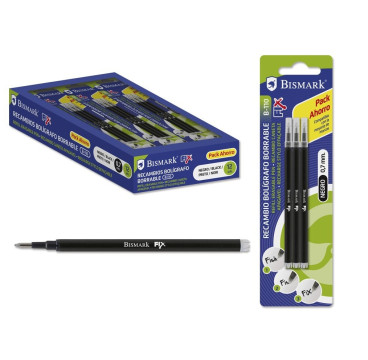 Bismark fix pack de 3 recambios para boligrafo borrable - punta fina 0.7mm - color negro