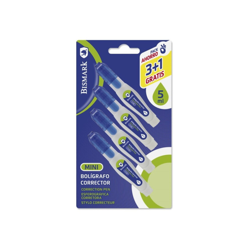 ismark Pack de 4 Mini Boligrafos Correctores 5ml - Punta Metalica -