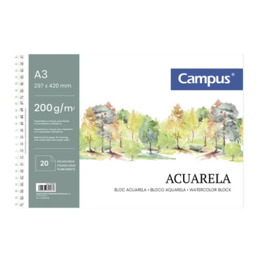 Campus Bloc de Acuarela Espiral Liso 200gr -  20 Hoja