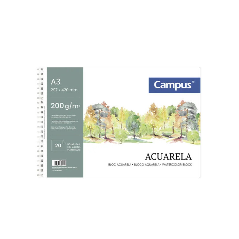 Campus Bloc de Acuarela Espiral Liso 200gr -  20 Hoja