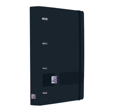 Archivador Oxford 4 Anillas A4+ Plástico Polyfoam con Goma - Incluye Recambio Cuadrícula 5x5 - Color Negro