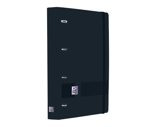 Archivador Oxford 4 Anillas A4+ Plástico Polyfoam con Goma - Incluye Recambio Cuadrícula 5x5 - Color Negro