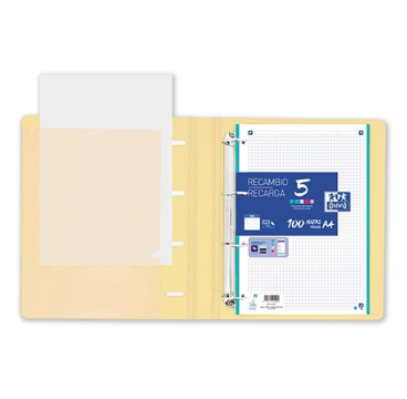 Carpeta con recambio oxford europeanbinder live&go din a4+polyfoam 4 anillas 35 mm cuadro 5 mm colores pastel