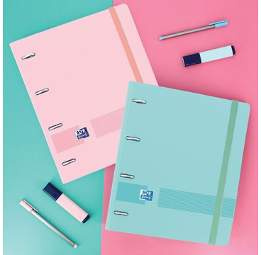 Carpeta con recambio oxford europeanbinder live&go din a4+polyfoam 4 anillas 35 mm cuadro 5 mm colores pastel