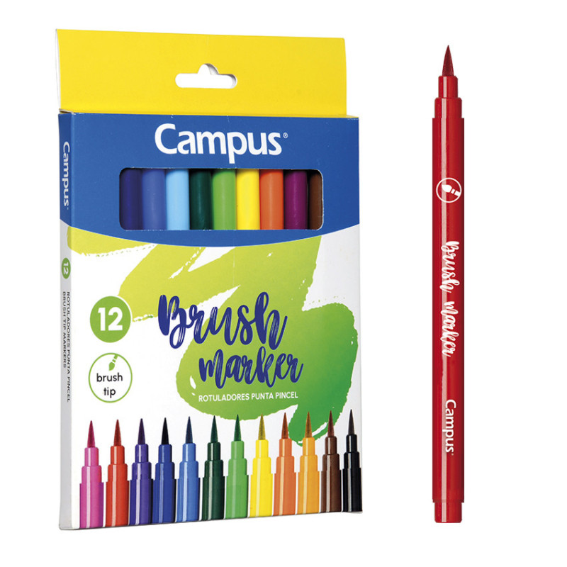 ROTULADOR CAMPUS PUNTA PINCEL 12 COLORES
