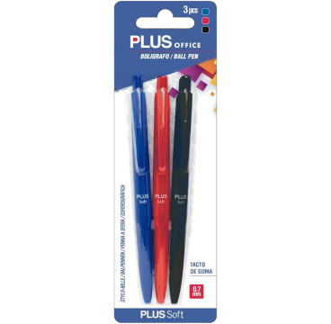 Bolígrafo retractil plus soft tacto goma nuevo modelo colores surtidos blister 3 unidades