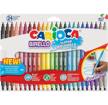 Carioca Rotulador Birello Doble Punta Fina-Media, Colores Surtidos, Estuche 24 Unidades