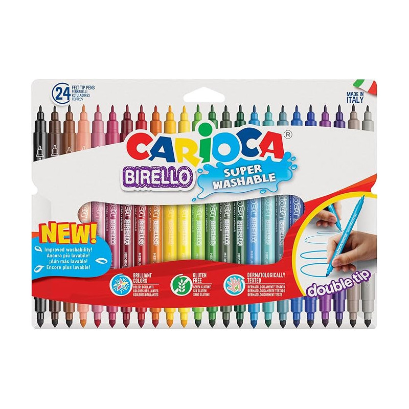 Carioca Rotulador Birello Doble Punta Fina-Media, Colores Surtidos, Estuche 24 Unidades