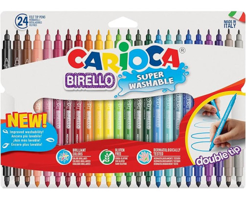 Carioca Rotulador Birello Doble Punta Fina-Media, Colores Surtidos, Estuche 24 Unidades