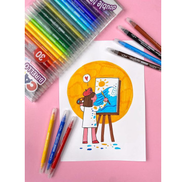 Carioca Rotulador Birello Doble Punta Fina-Media, Colores Surtidos, Estuche 24 Unidades