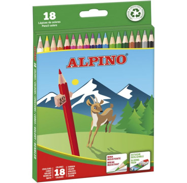 Alpino - Pack de 18 lápices, sacapuntas incluido, 3.3 mm, colores surtidos