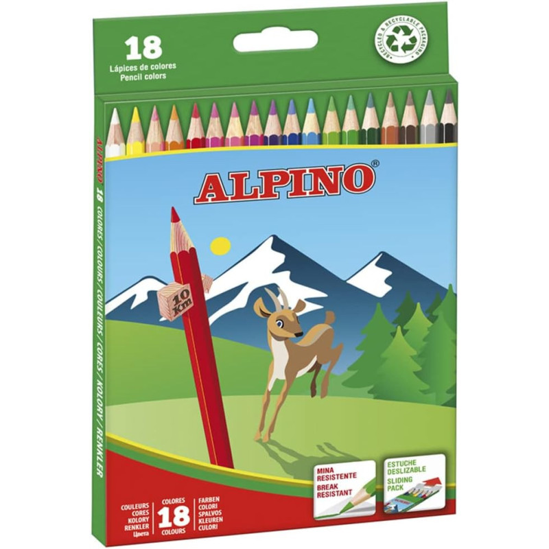 Alpino - Pack de 18 lápices, sacapuntas incluido, 3.3 mm, colores surtidos