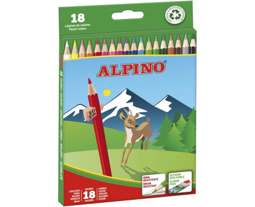 Alpino - Pack de 18 lápices, sacapuntas incluido, 3.3 mm, colores surtidos