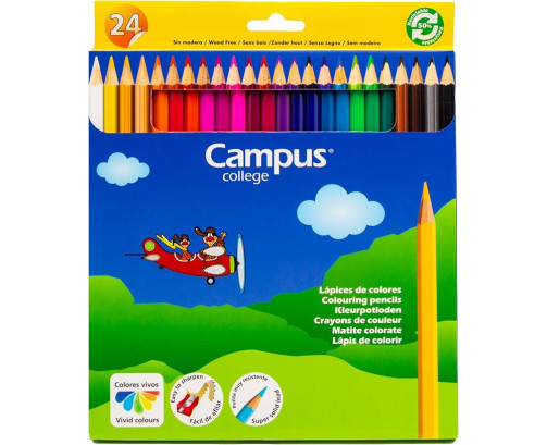 Campus College - Lápices de colores para dibujo, Pack 24 lápices