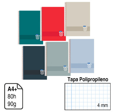Cuadernos  Espiral A4 T. Plastico 90gr Cuadrícula 4x4 Campus Colores  ( 1 UDS )