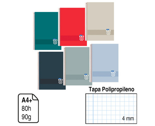 Cuadernos  Espiral A4 T. Plastico 90gr Cuadrícula 4x4 Campus Colores  ( 1 UDS )