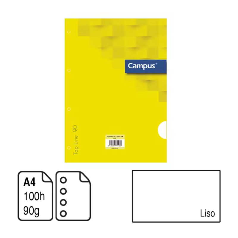 Campus-Hojas A4 , Recambio Achivador Blanco Liso, 100 Hojas
