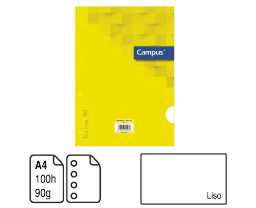 Campus-Hojas A4 , Recambio Achivador Blanco Liso, 100 Hojas